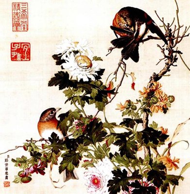 当代工笔花鸟画的色彩应用,用什么颜色把绿叶和工笔花鸟画分开？