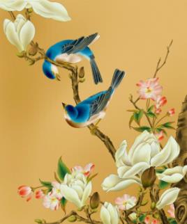 当代工笔花鸟画的色彩应用,用什么颜色把绿叶和工笔花鸟画分开？